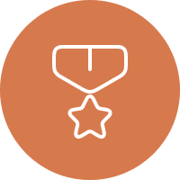 A medal with a star on it in the middle of an orange circle.